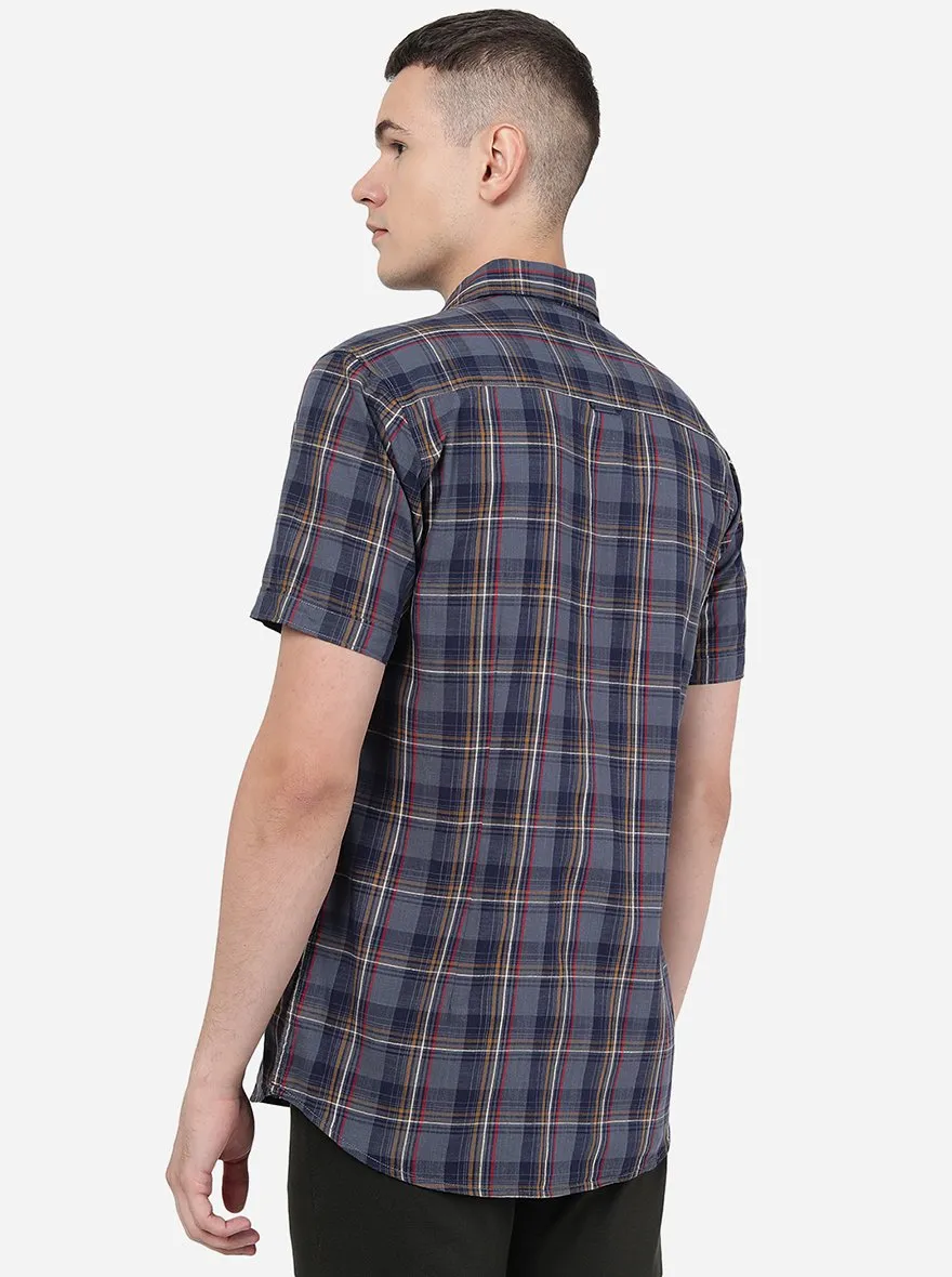 Iron Grey Checked Slim Fit Casual Shirt | JadeBlue