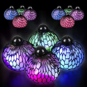 Kicko Light-Up Mesh Squish Glitter Ball with Blinking Effects, Stress Ball for Adults, 3