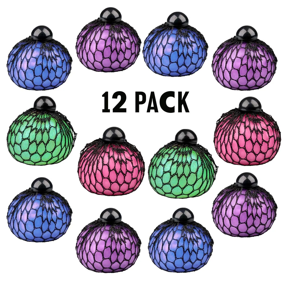 Kicko Light-Up Mesh Squish Glitter Ball with Blinking Effects, Stress Ball for Adults, 3