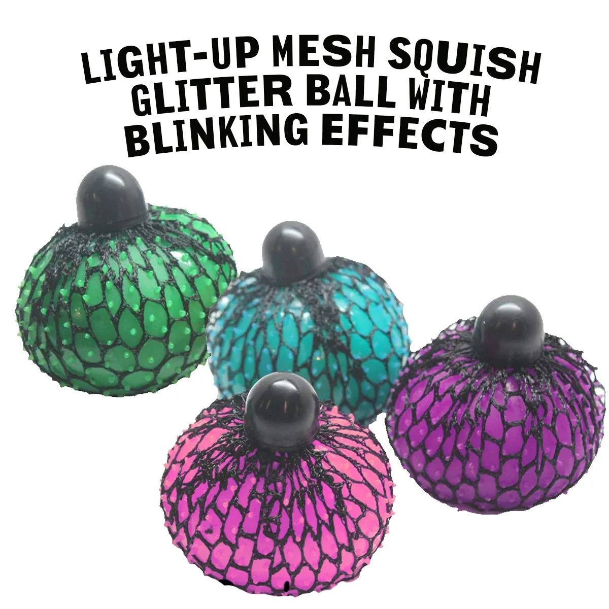 Kicko Light-Up Mesh Squish Glitter Ball with Blinking Effects, Stress Ball for Adults, 3