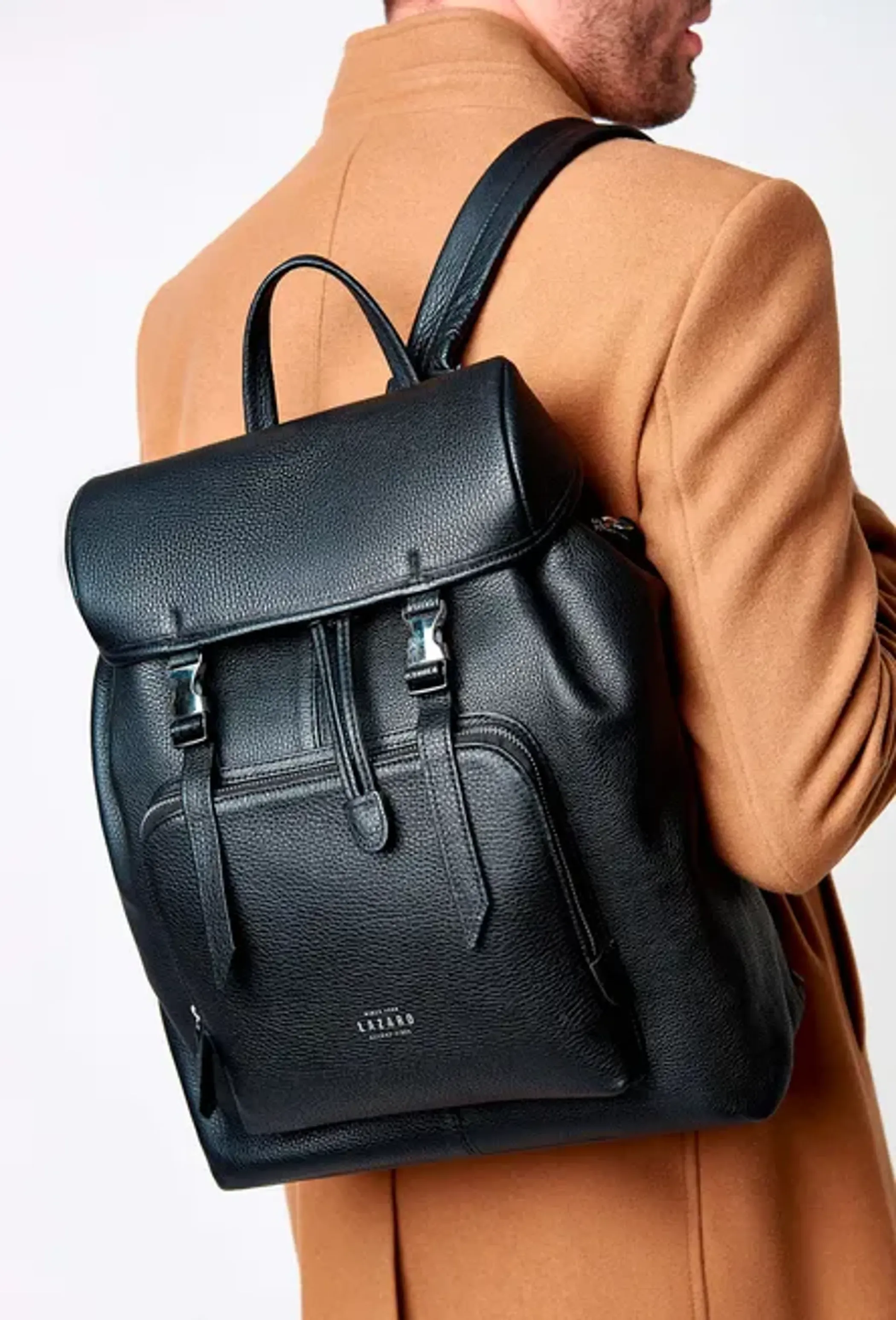 Large Leather Backpack With Buckle Closure