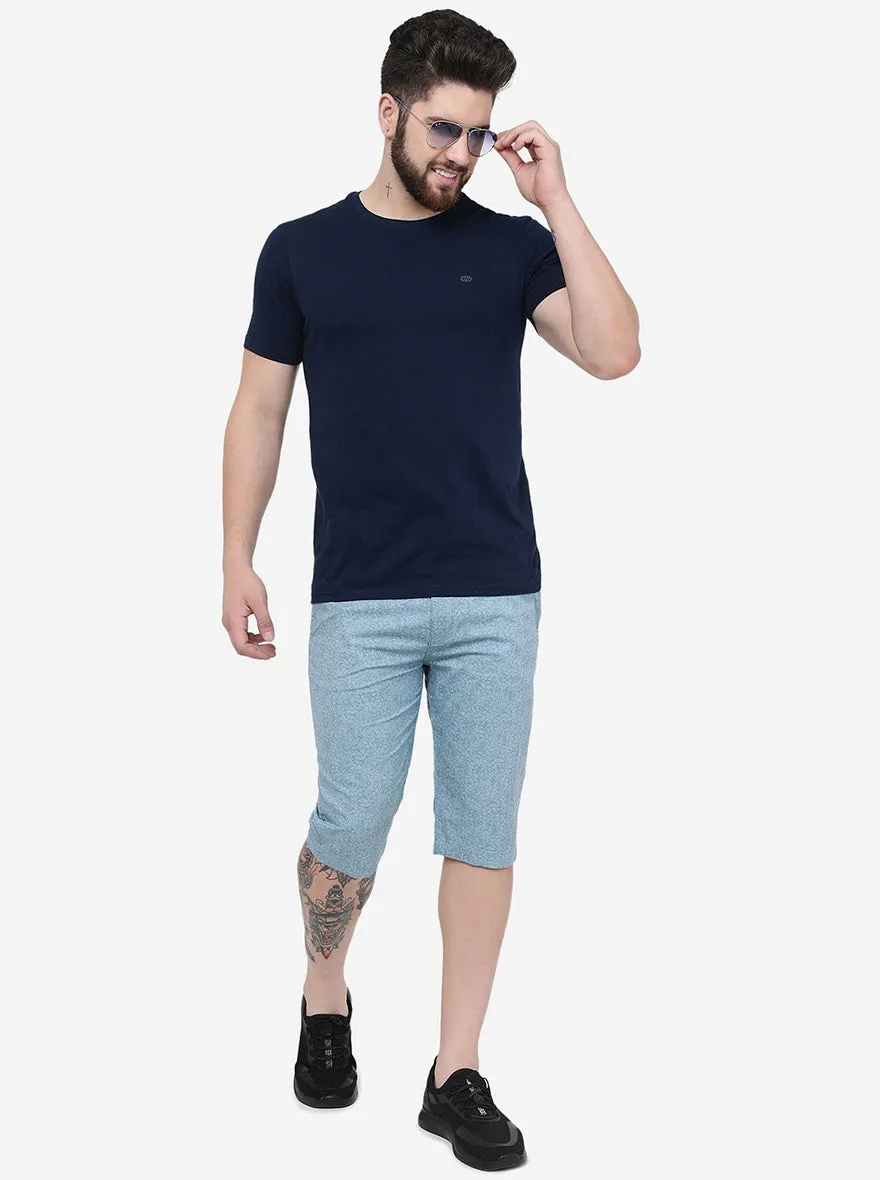 Light Blue Printed Slim Fit Capri | JadeBlue