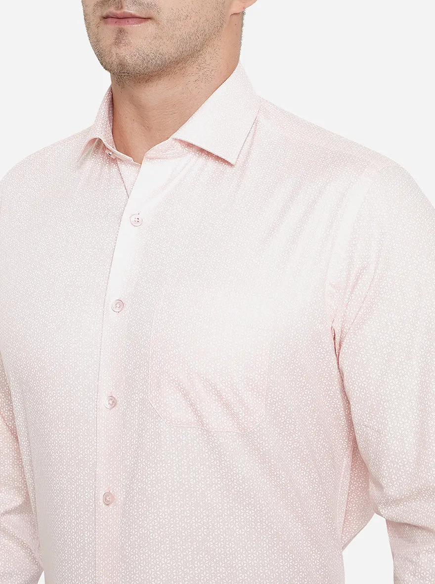 Light Pink Printed Slim Fit Formal Shirt | JadeBlue