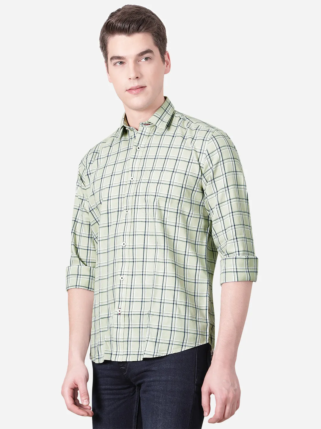 Lily Green Checked Slim Fit Casual Shirt | Greenfibre