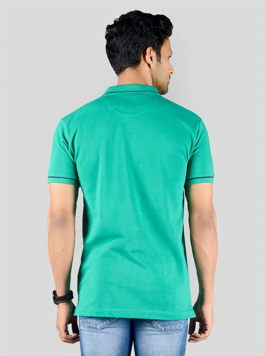 Marine Green Solid Slim Fit Polo T-shirt | Greenfibre