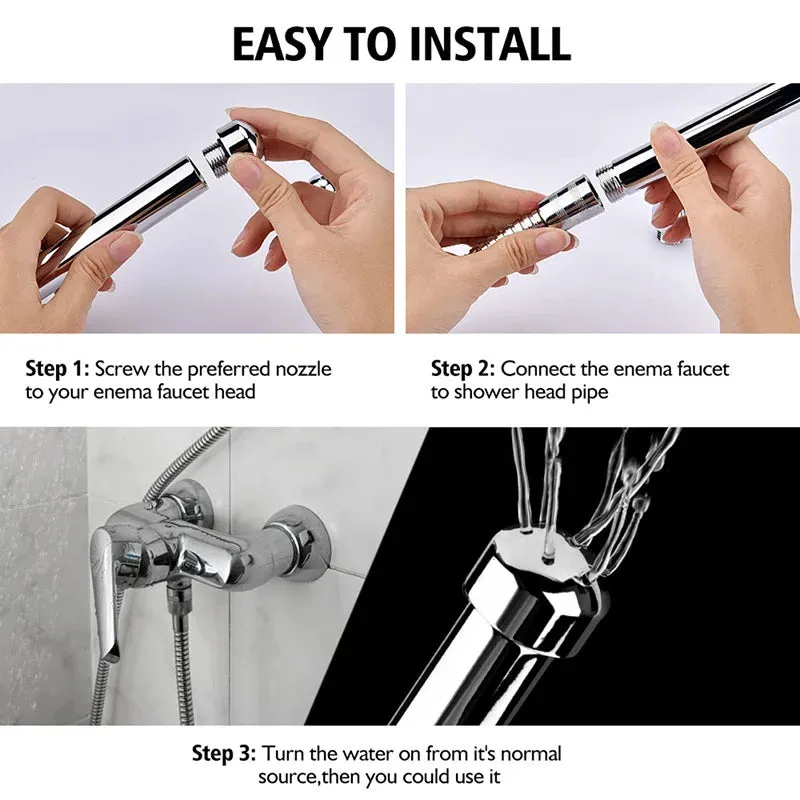 Metal Bidet Anal Douche Kit - Faucet Enema Butt Cleaner with 3 Changing Head