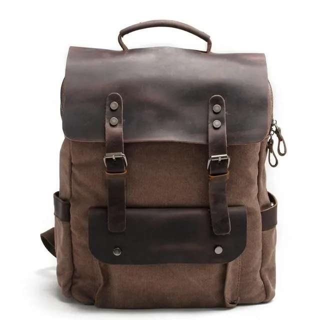 MROYALE™ Men's Vintage Multifunction Leather Canvas Laptop Backpack