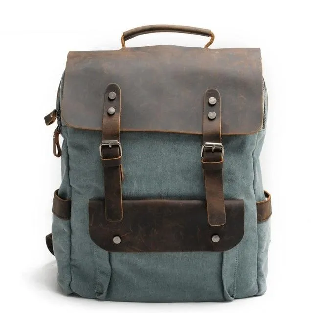 MROYALE™ Men's Vintage Multifunction Leather Canvas Laptop Backpack