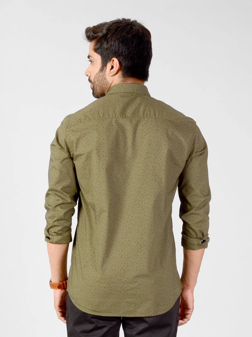 Olive Green Printed Smart Fit Casual Shirt | Greenfibre