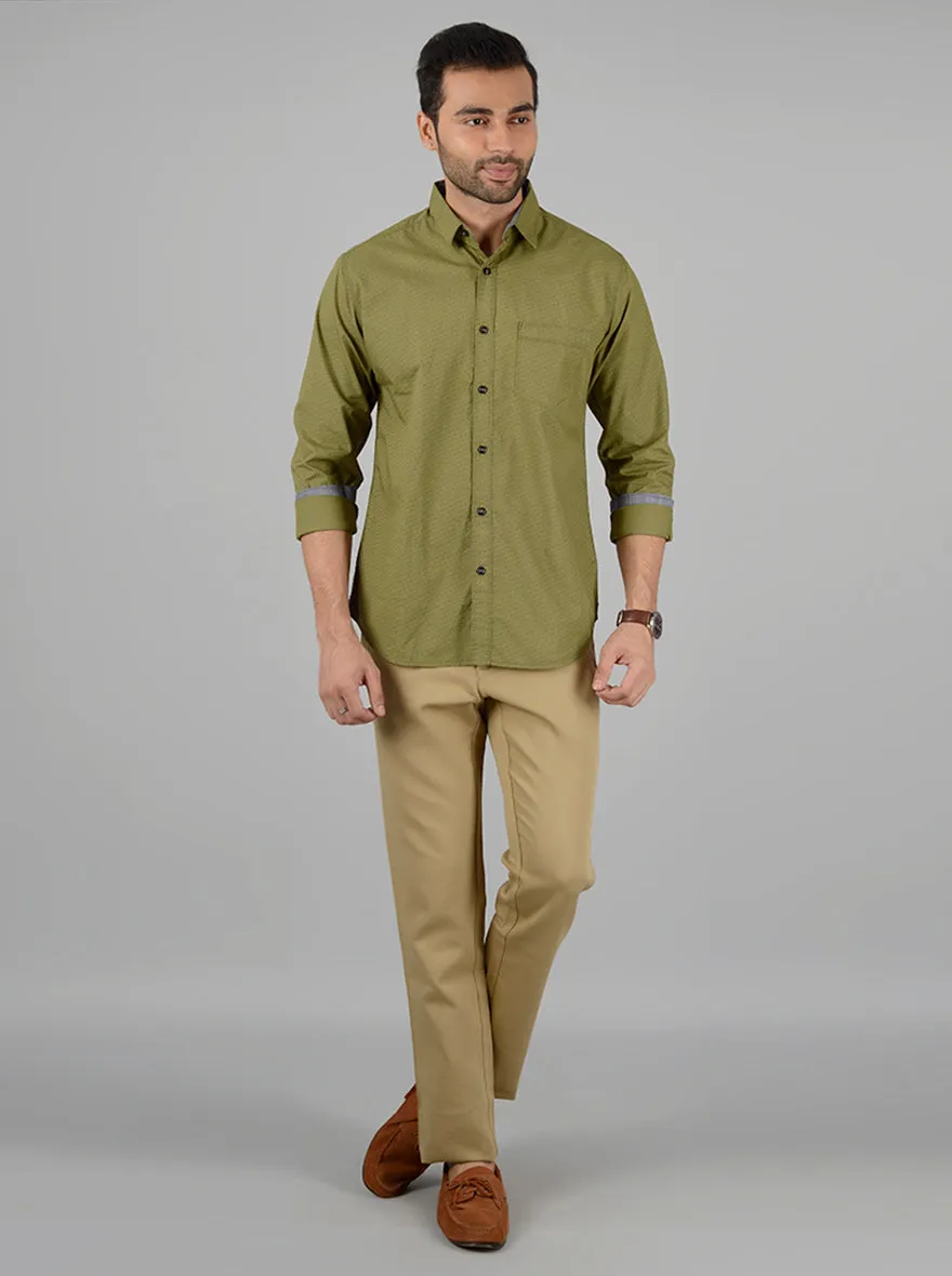 Olive Printed Slim Fit Casual Shirt | Greenfibre