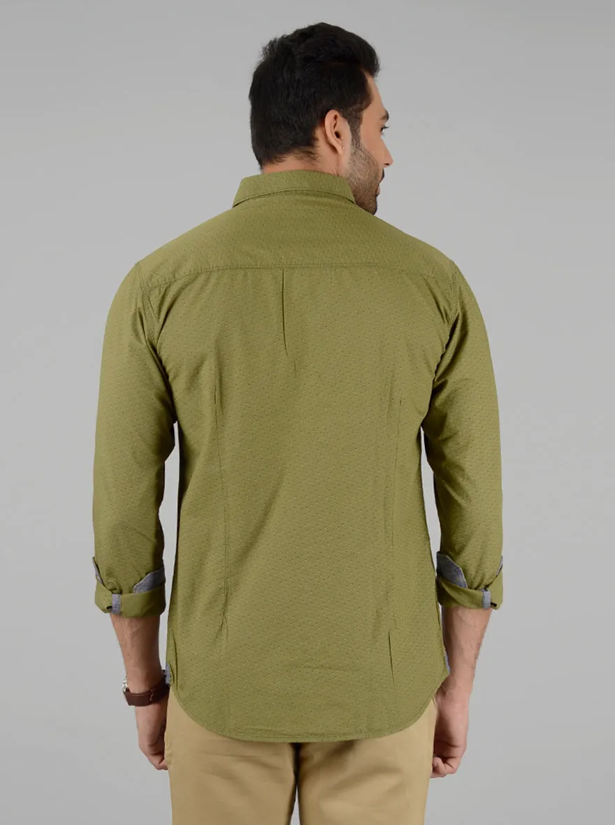 Olive Printed Slim Fit Casual Shirt | Greenfibre