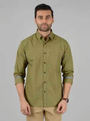 Olive Printed Slim Fit Casual Shirt | Greenfibre