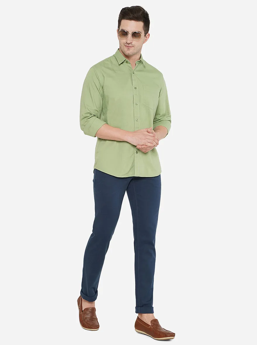 Peacock Green Solid Slim Fit Casual Shirt | JadeBlue