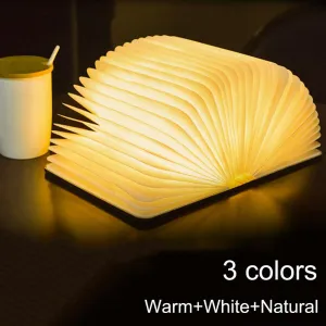 Portable 3 Colors 3D Creative LED Book Night Light Wooden 5V USB Rechargeable Magnetic Foldable Desk Table Lamp Home Decoration