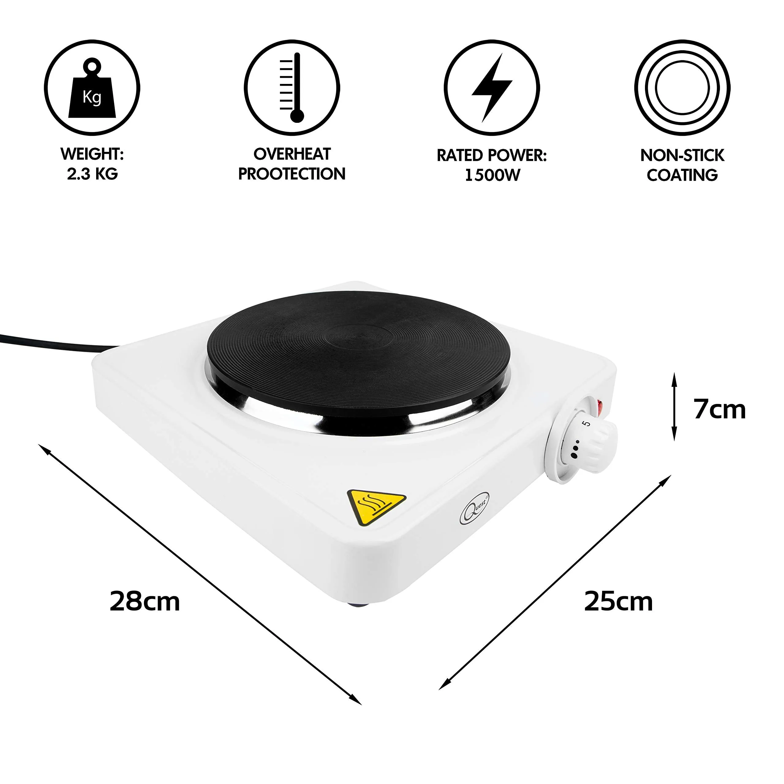 Quest 35240 Electric Single Hob / Hot Plate with Temperature Control / 1500W Hob / 5 Temperature Settings / Portable, Ideal for Camping, Caravans & Travelling