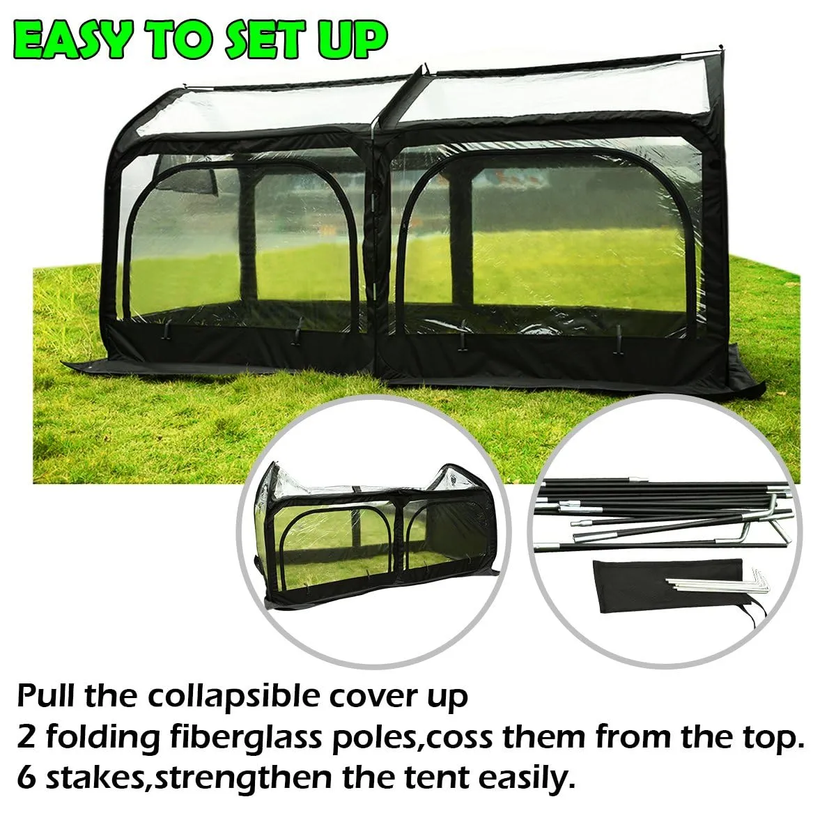 Quictent Greenhouse for Outdoors, Mini Quic-Setup Portable Flower Garden Plant Kit Outside, Heavy Duty Eco-Friendly Fiberglass Pop-up Frame and Durable Cover W/ Screen Window, 8.2x4.1x4.4 FT, Black