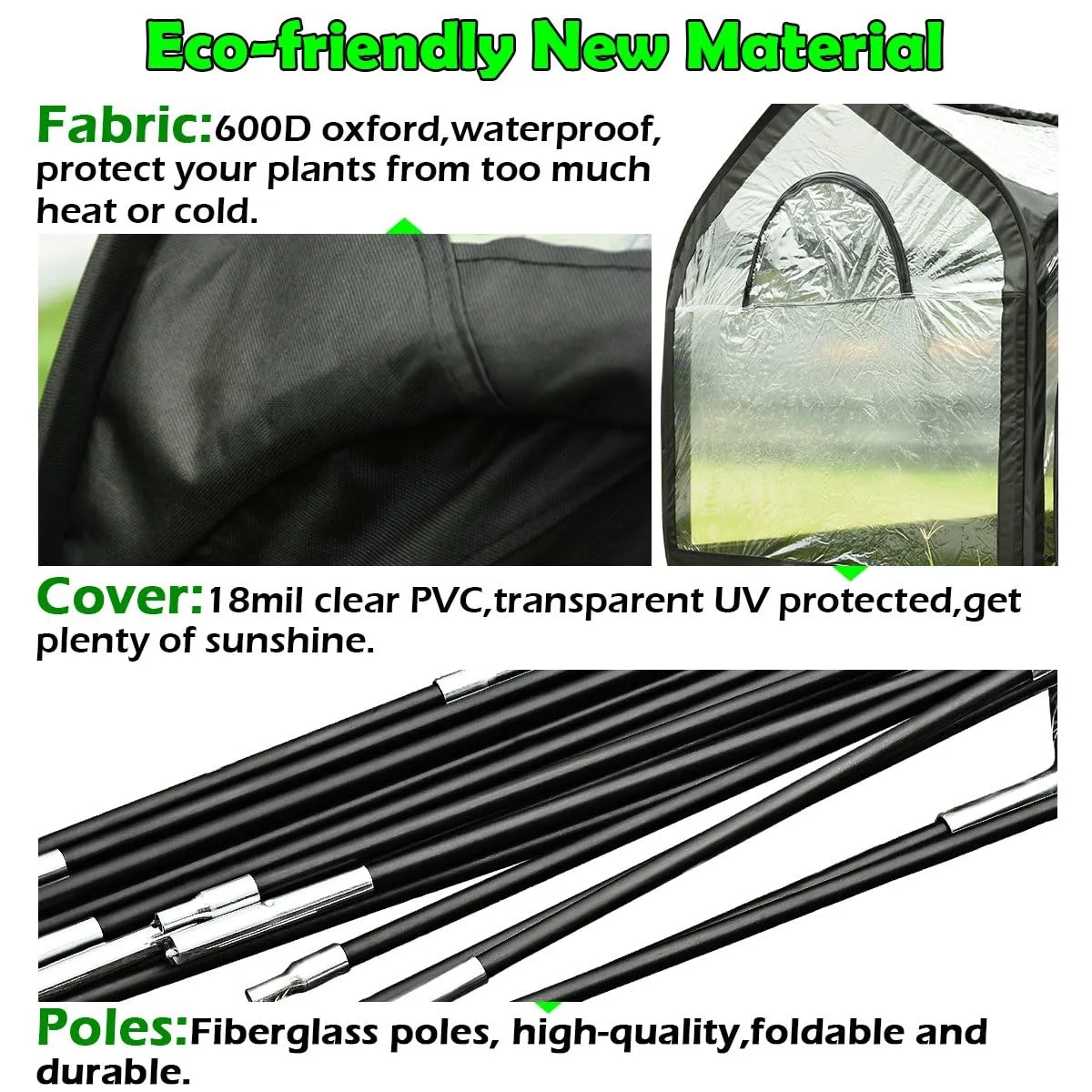 Quictent Greenhouse for Outdoors, Mini Quic-Setup Portable Flower Garden Plant Kit Outside, Heavy Duty Eco-Friendly Fiberglass Pop-up Frame and Durable Cover W/ Screen Window, 8.2x4.1x4.4 FT, Black