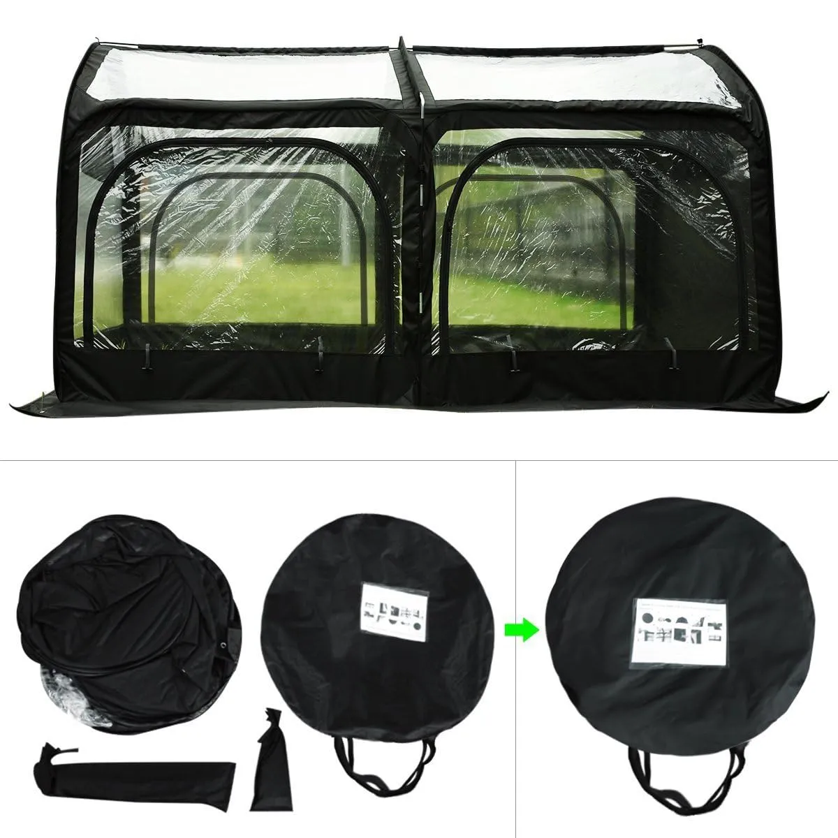 Quictent Greenhouse for Outdoors, Mini Quic-Setup Portable Flower Garden Plant Kit Outside, Heavy Duty Eco-Friendly Fiberglass Pop-up Frame and Durable Cover W/ Screen Window, 8.2x4.1x4.4 FT, Black