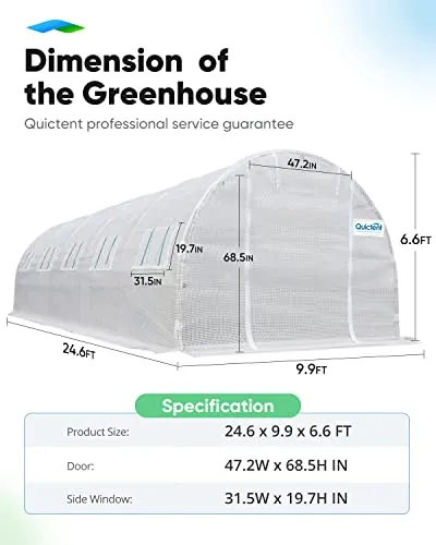 Quictent Premium 25x10x6.6FT Upgraded Greenhouse for Outdoors, Multipurpose Garden Plant with Enhanced Heavy Duty Frame Portable Hoop House, 10 Ventilated Screen Window & 2 Zipper Screen Door, White