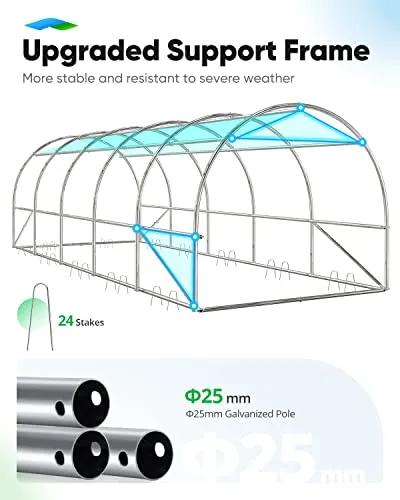 Quictent Premium 25x10x6.6FT Upgraded Greenhouse for Outdoors, Multipurpose Garden Plant with Enhanced Heavy Duty Frame Portable Hoop House, 10 Ventilated Screen Window & 2 Zipper Screen Door, White