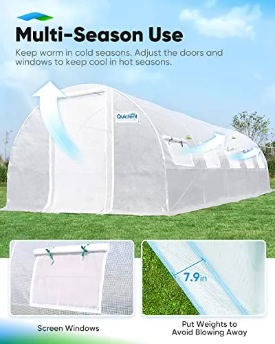 Quictent Premium 25x10x6.6FT Upgraded Greenhouse for Outdoors, Multipurpose Garden Plant with Enhanced Heavy Duty Frame Portable Hoop House, 10 Ventilated Screen Window & 2 Zipper Screen Door, White