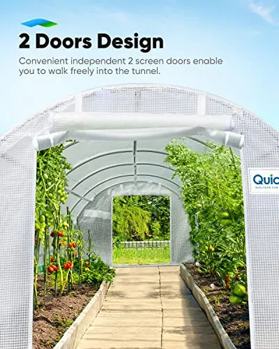 Quictent Premium 25x10x6.6FT Upgraded Greenhouse for Outdoors, Multipurpose Garden Plant with Enhanced Heavy Duty Frame Portable Hoop House, 10 Ventilated Screen Window & 2 Zipper Screen Door, White