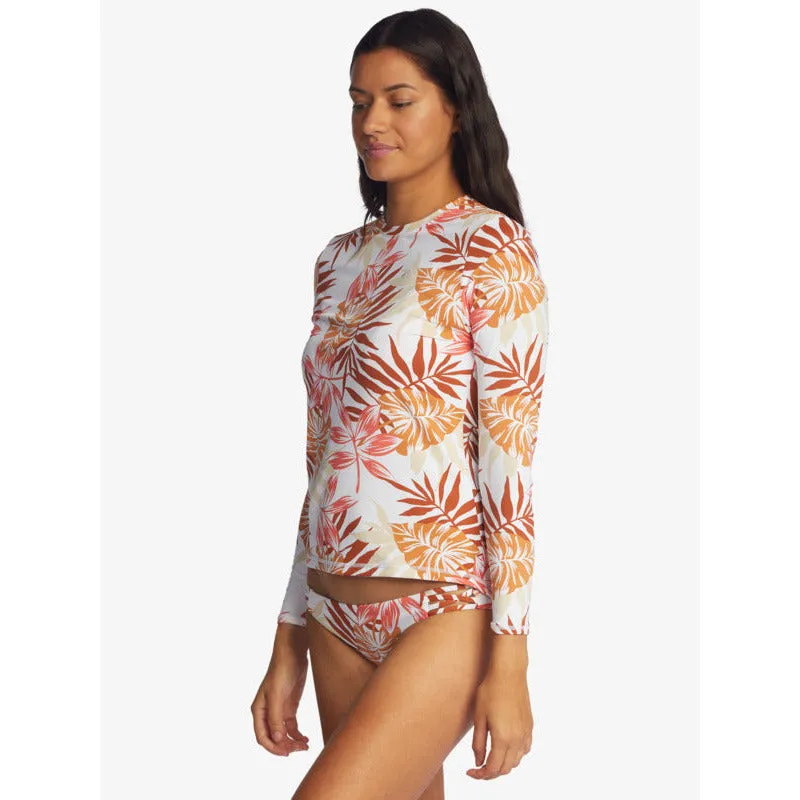 Roxy Sea Skippin L/S UPF 50 Rashguard - Snow Wht Seaside Tropics (WBK6)