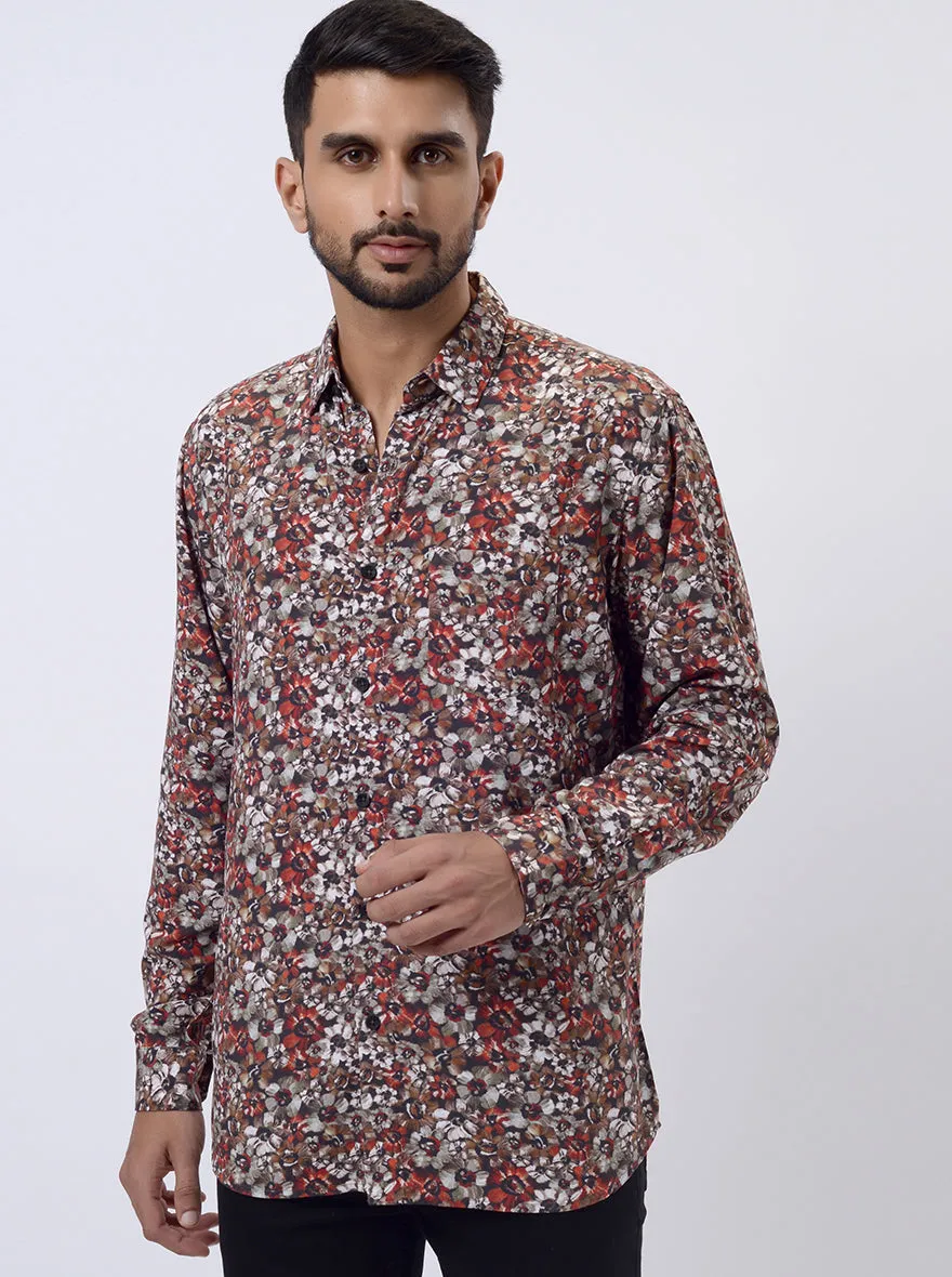 Rust Printed Slim Fit Casual Shirt | JadeBlue