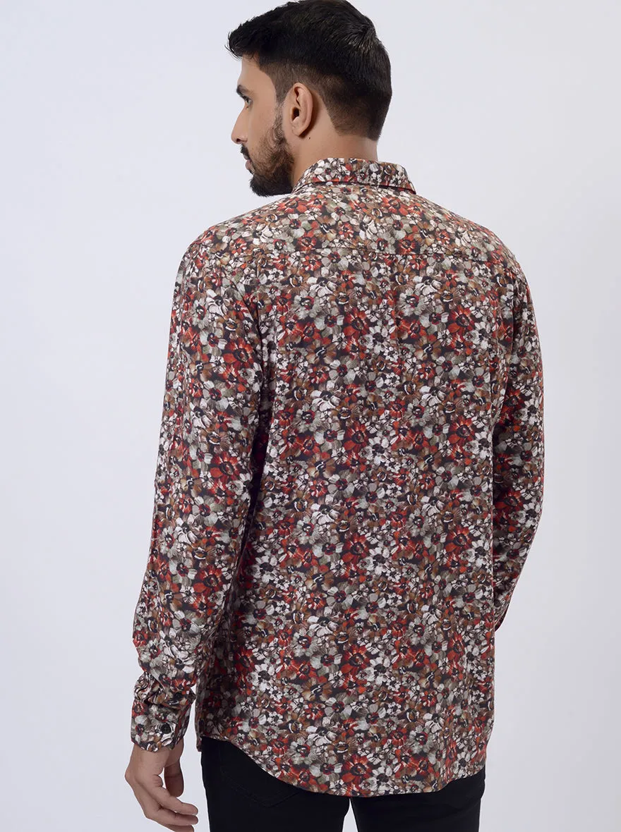 Rust Printed Slim Fit Casual Shirt | JadeBlue