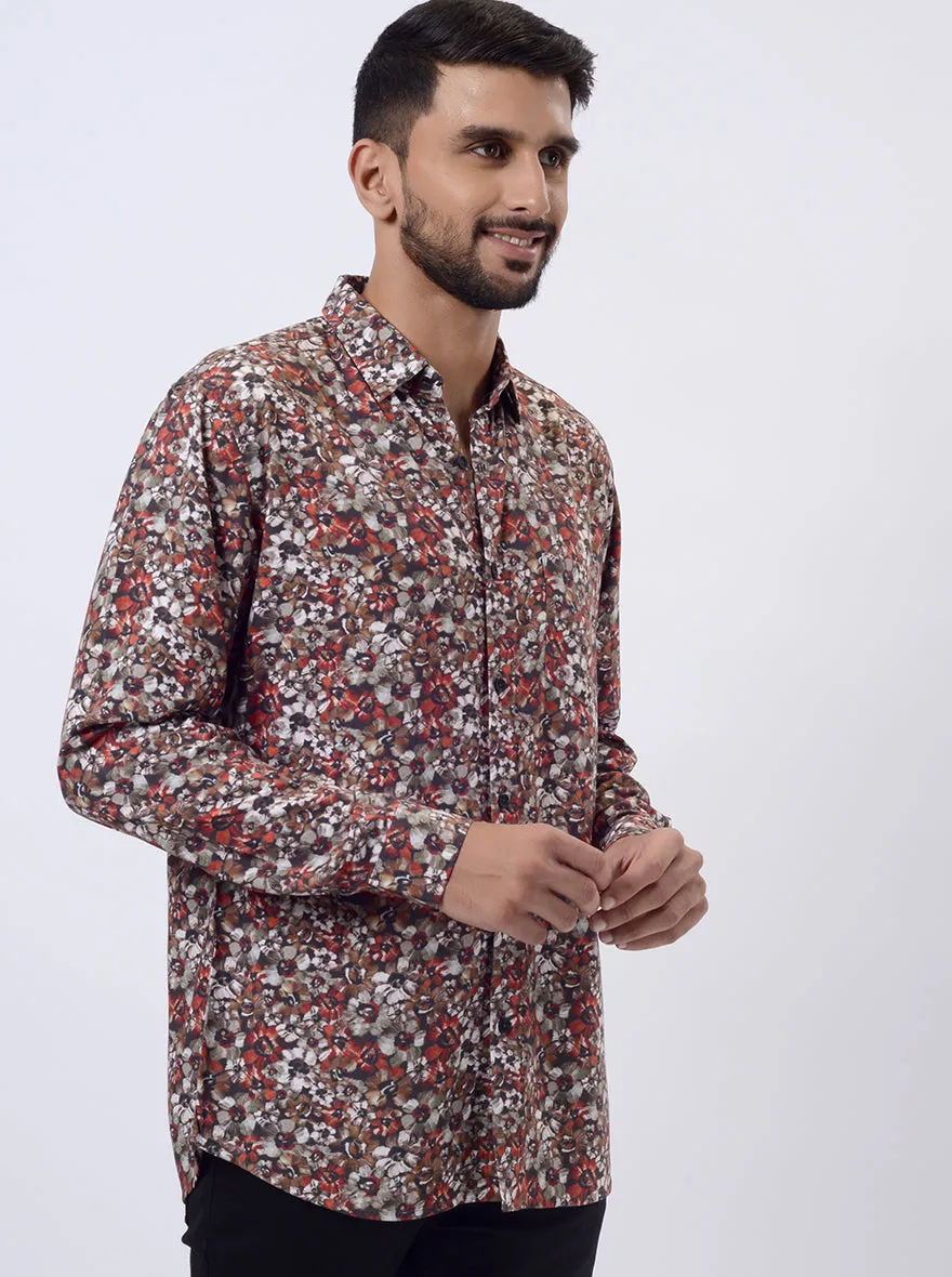 Rust Printed Slim Fit Casual Shirt | JadeBlue