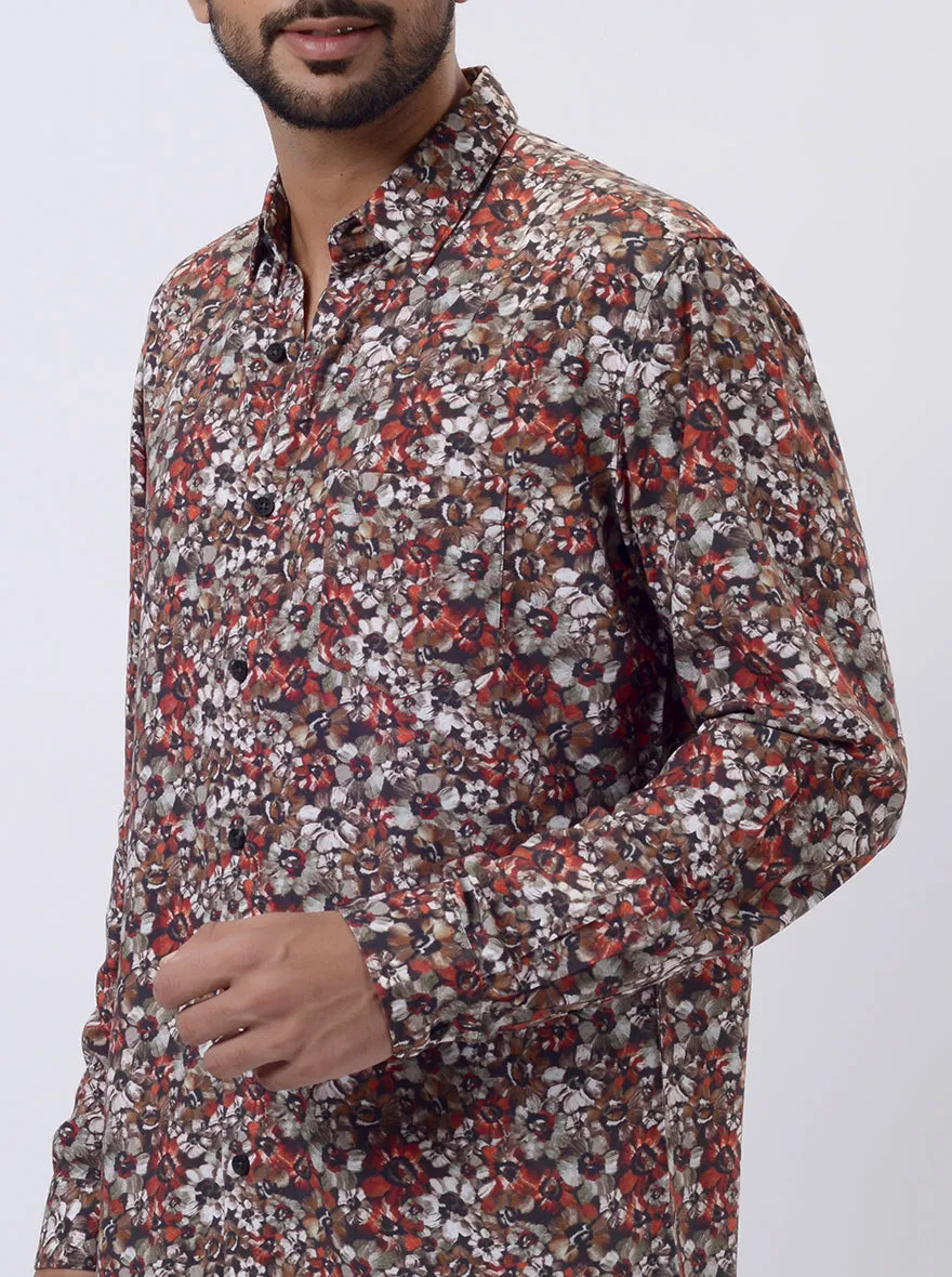 Rust Printed Slim Fit Casual Shirt | JadeBlue