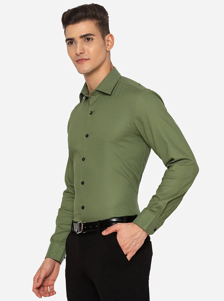 Sea Green Solid Slim Fit Party Wear Shirt | JB Studio