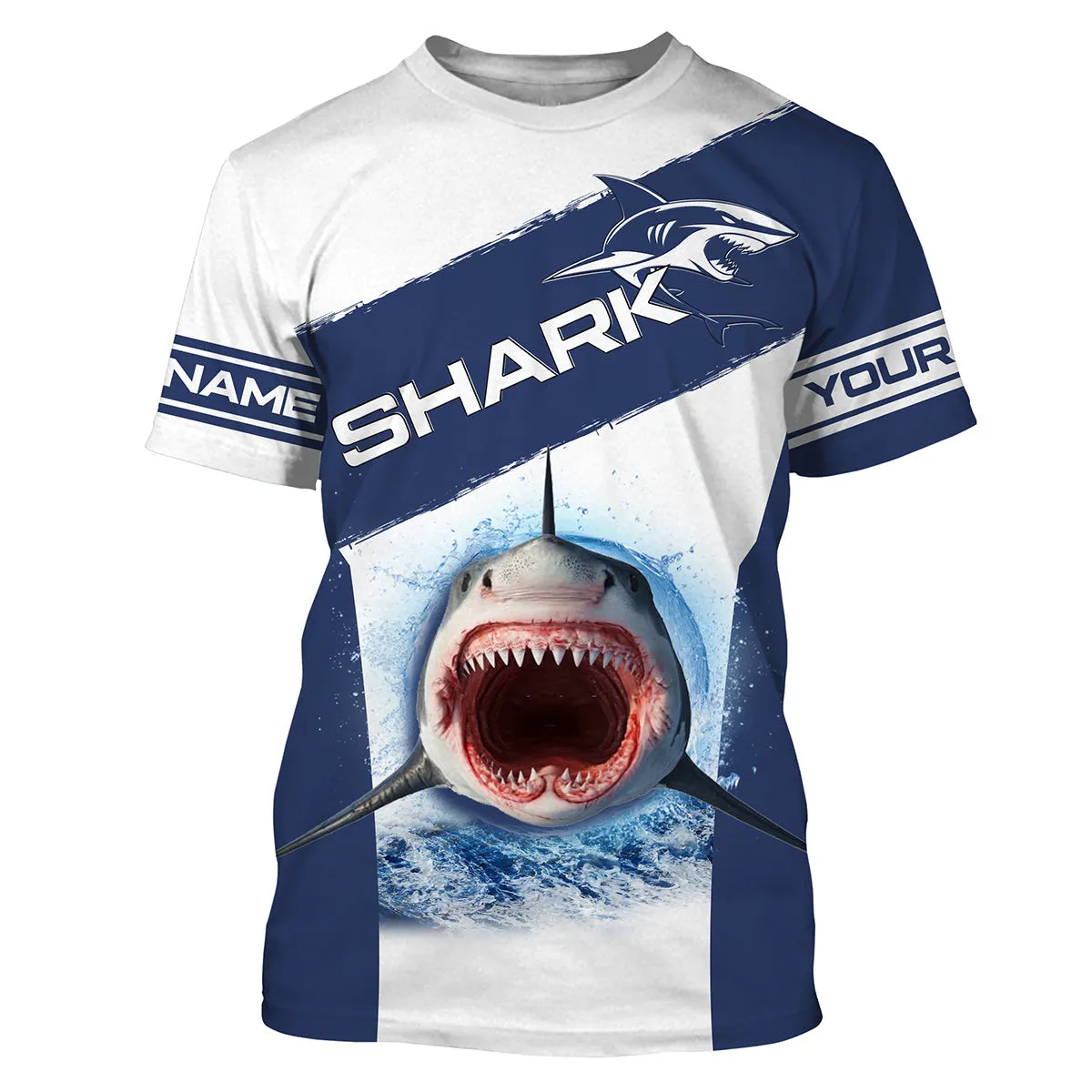 Shark Fishing Blue Custom 3D Long Sleeve Performance Fishing Jerseys Shirts, Deep-Sea Fishing For Shark