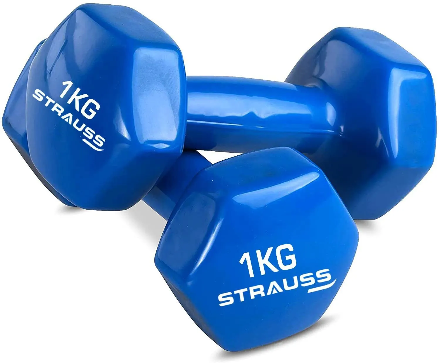 Strauss Vinyl Dumbbell Set for Men & Women |Ideal Home & Gym Workout |Non-Slip Grip, Compact & Portable | Fitness Gym Equipment for Strength Training, Bodybuilding, & Aerobics|1Kg Each, 2Kg Pair,(Blue)