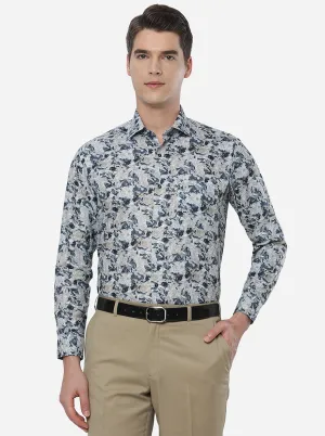 Teal Grey Printed Slim Fit Party Wear Shirt | Greenfibre