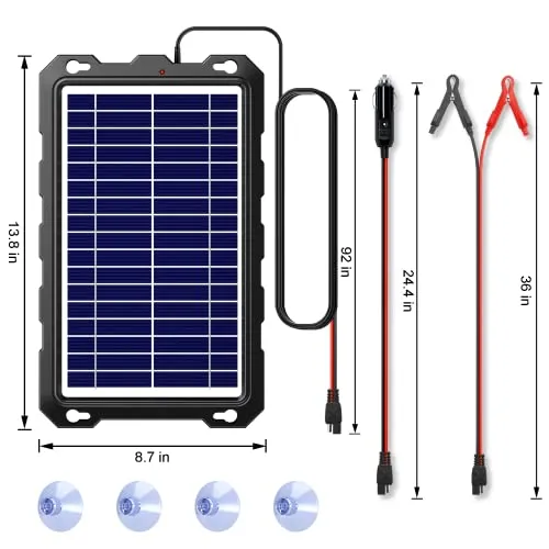 Upgraded 7.5W-Solar-Battery-Trickle-Charger-Maintainer-12V Portable Waterproof Solar Panel Trickle Charging Kit for Car, Automotive, Motorcycle, Boat, Marine, RV,Trailer,Powersports, Snowmobile, etc.