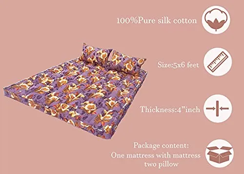 VG Mattress Organic Kapok Semal Silk Cotton Ilavam Panju Queen Size Mattress (Size: 6 x 5 ft /72 x 60 x 4 Inch) Multicolour.